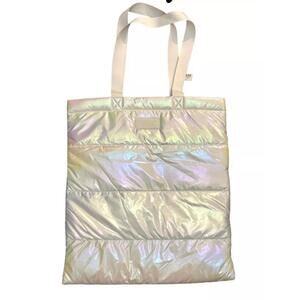 BATH & BODY WORKS WHITE IRIDESCENT PUFFER TOTE BAG